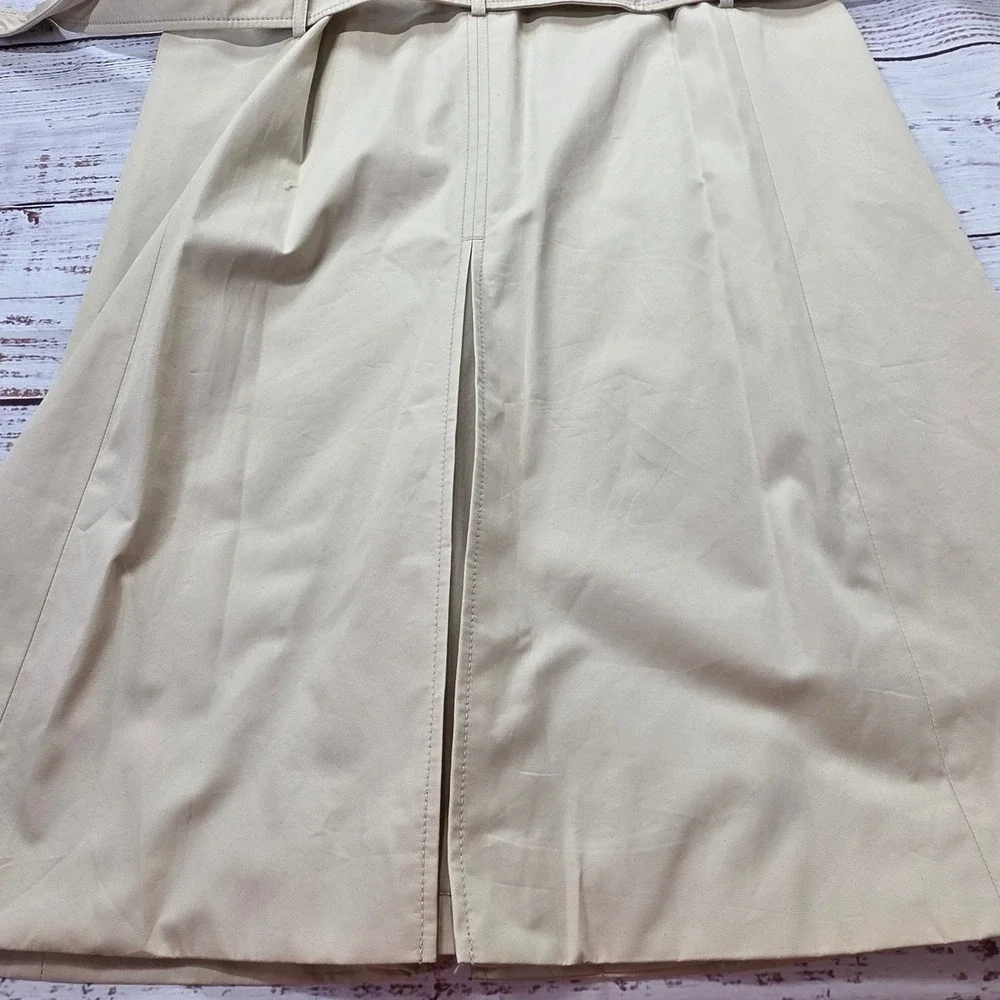 Loft Trench Coat Womens Petite Small SP Beige Good Belted Pleated Back Outerwear